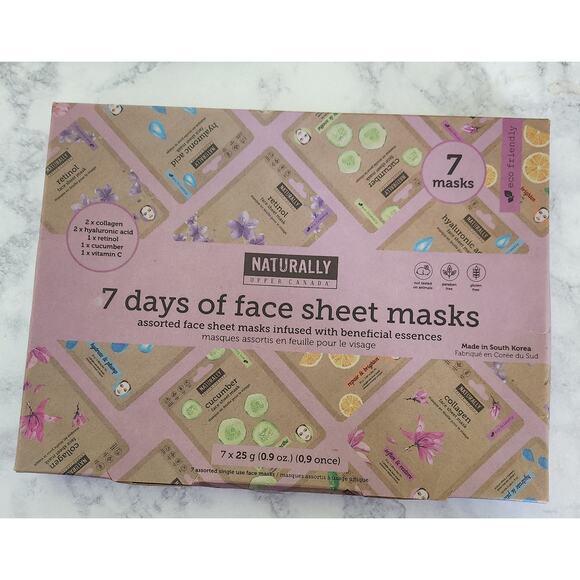 Naturally Upper Canada 7 Days Sheet Mask Set Vitamin Retinal Collagen Infused - Picture 1 of 4